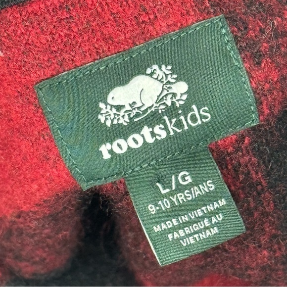 Roots Kids Wool Blend Full Zip Red & Black Buffalo Plaid Jacket - Size L - NWT - Picture 9 of 9